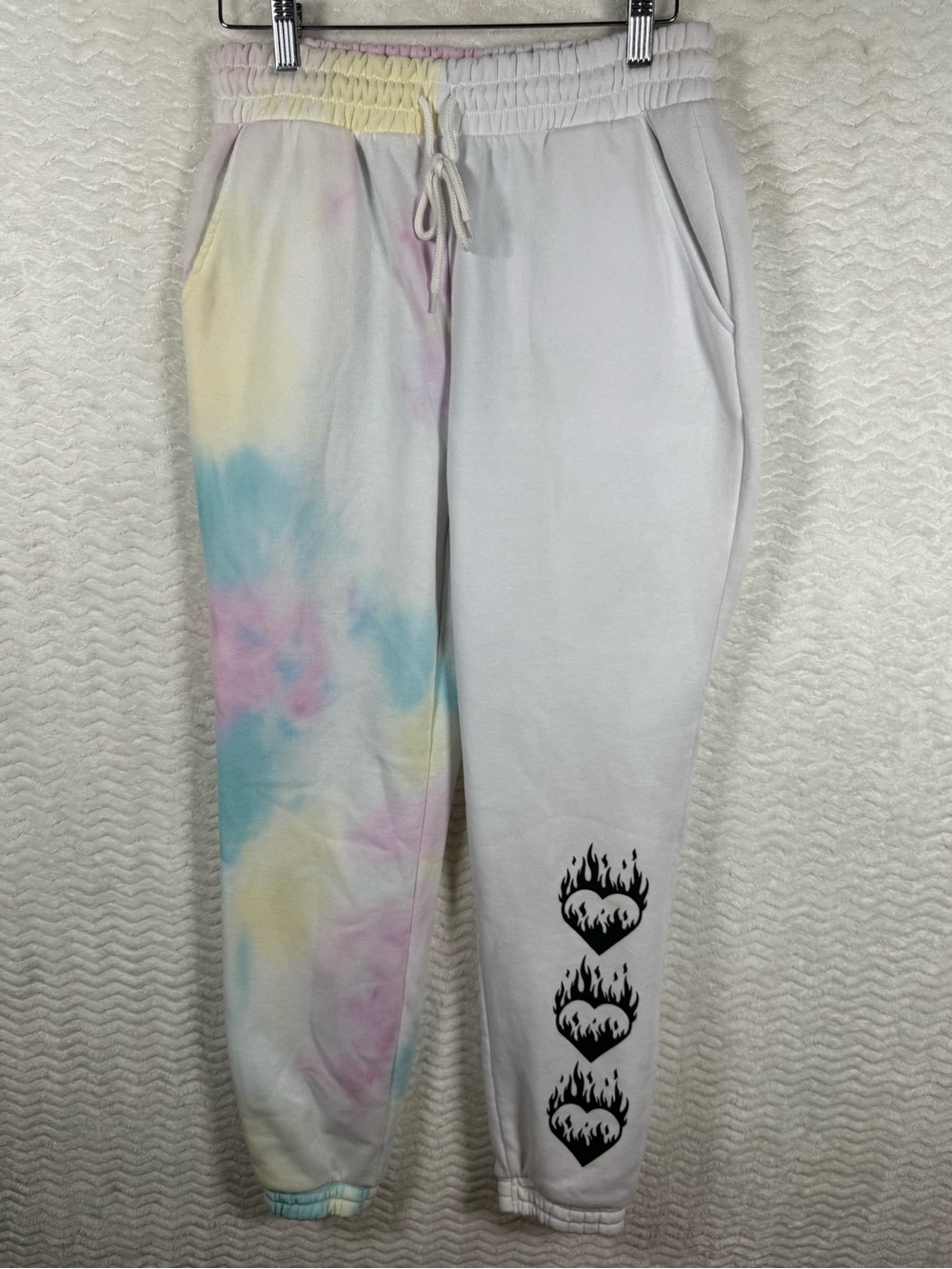 Streetwear Society Pastel Tie-Dye & White Heart Flame Joggers